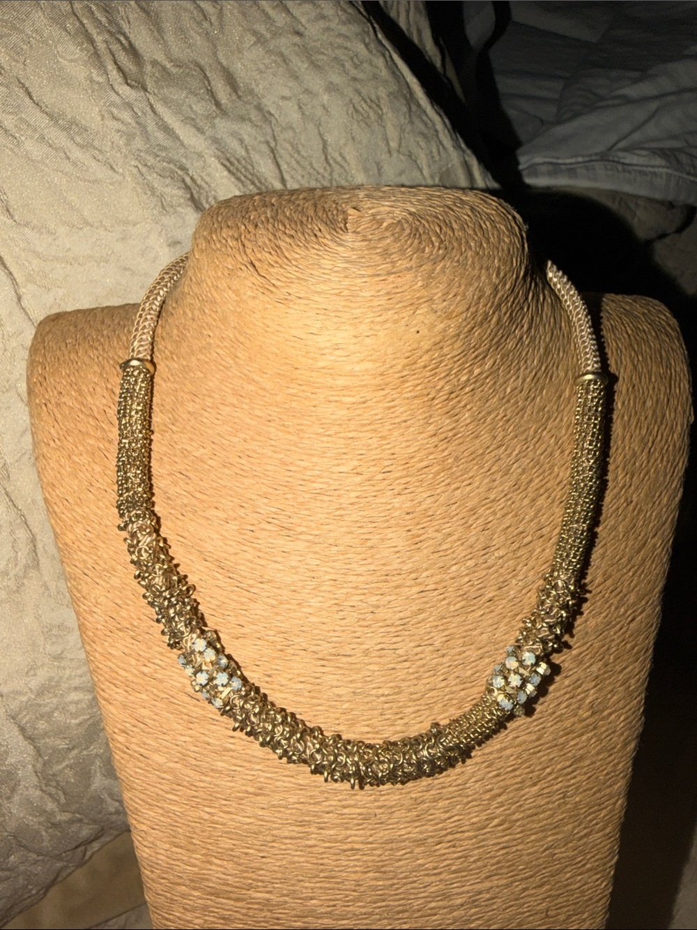 Chicos gold coil and crystal choker style necklace adjustable elegant piece